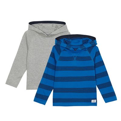 Pack of two boys' blue and grey striped hooded sweaters